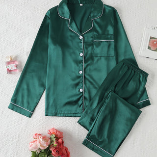 Damen Button Up Pyjama Set | Langarm Design