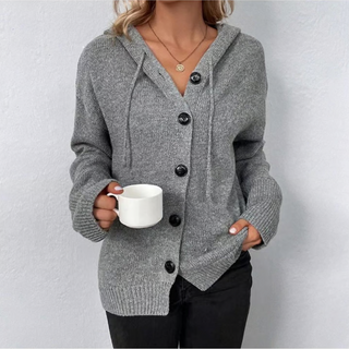 Damen Knopf-Cardigan | Mit Kapuze