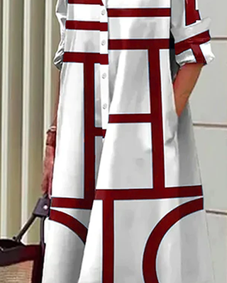 Damen Hemdblusenkleid mit Grafik | Mit Knöpfen