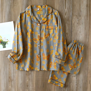 Damen-Pyjamas mit Schmetterlingsmotiv | Mit Knöpfen