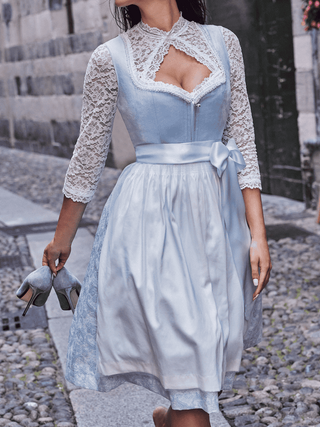 Damen Oktoberfest Dirndl Kleid | Schnüroberteil & Schleifen-Schürze