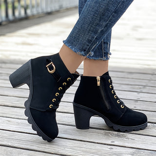 Damen Schnürstiefeletten | Chunky Heel mit Reißverschluss
