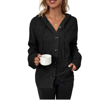 Damen Knopf-Cardigan | Mit Kapuze