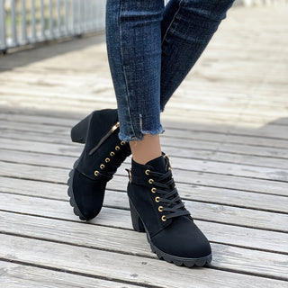 Damen Schnürstiefeletten | Chunky Heel mit Reißverschluss