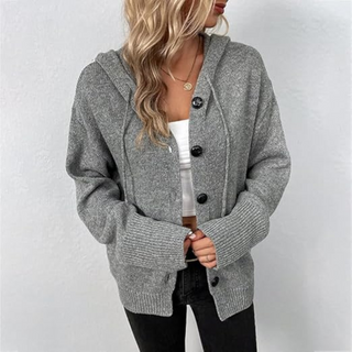 Damen Knopf-Cardigan | Mit Kapuze