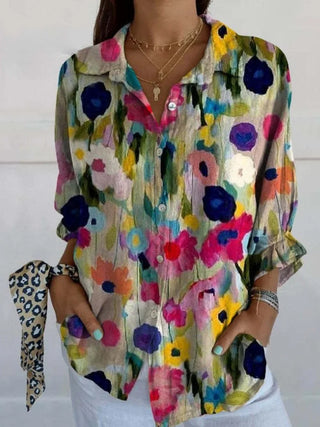 Damenbluse mit Druck | Knopfverschluss