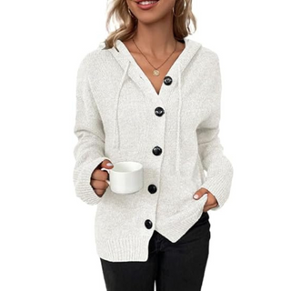 Damen Knopf-Cardigan | Mit Kapuze