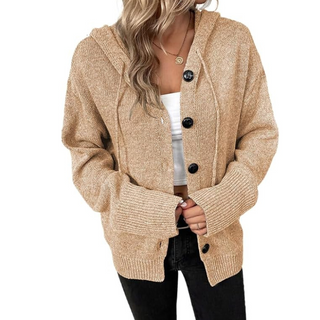 Damen Knopf-Cardigan | Mit Kapuze
