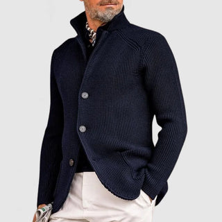 Herren-Strickjacke mit Rippmuster | Stehkragen