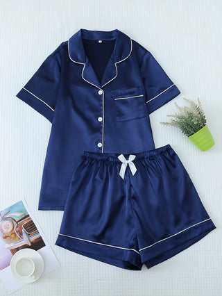Damen Pyjama Set | Knopfverschluss Oberteil & Shorts