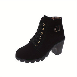 Damen Schnürstiefeletten | Chunky Heel mit Reißverschluss