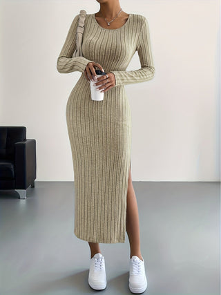 Damen Langarmkleid | Geripptes Maxi