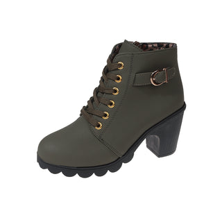 Damen Schnürstiefeletten | Chunky Heel mit Reißverschluss
