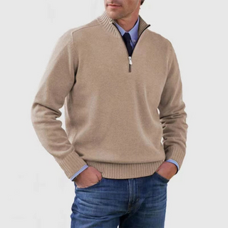Herren Strickpullover mit Viertelreißverschluss | Stehkragen