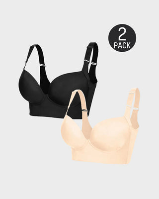 SheCurve® Push-Up Back Smoothing Bra - Black+Beige (2 PACK） Black+Beige