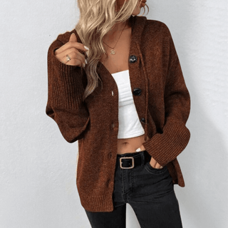 Damen Knopf-Cardigan | Mit Kapuze