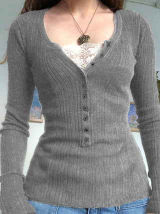 Women's Ribbed Longsleeve | With Button Placket Front