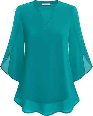 Damen Elegante Luftige Tunika Bluse | V-Ausschnitt Halbarm