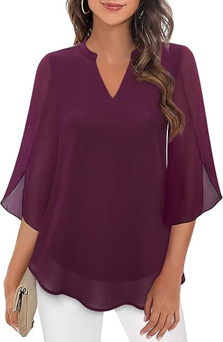 Damen Elegante Luftige Tunika Bluse | V-Ausschnitt Halbarm