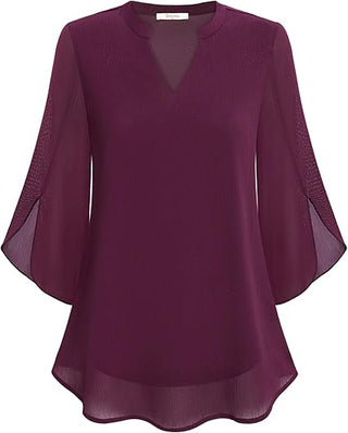 Damen Elegante Luftige Tunika Bluse | V-Ausschnitt Halbarm
