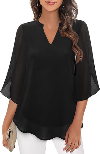 Damen Elegante Luftige Tunika Bluse | V-Ausschnitt Halbarm