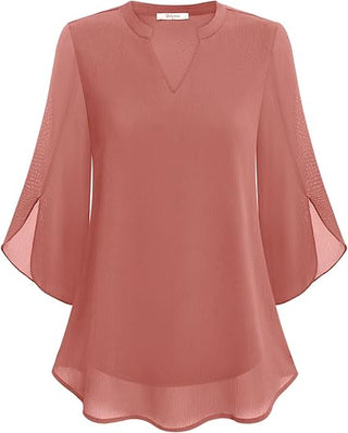 Damen Elegante Luftige Tunika Bluse | V-Ausschnitt Halbarm