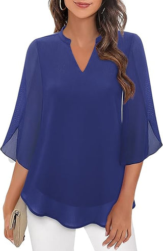 Damen Elegante Luftige Tunika Bluse | V-Ausschnitt Halbarm