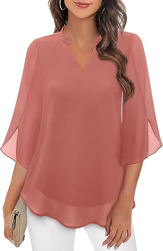 Damen Elegante Luftige Tunika Bluse | V-Ausschnitt Halbarm