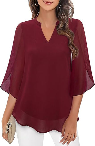 Damen Elegante Luftige Tunika Bluse | V-Ausschnitt Halbarm