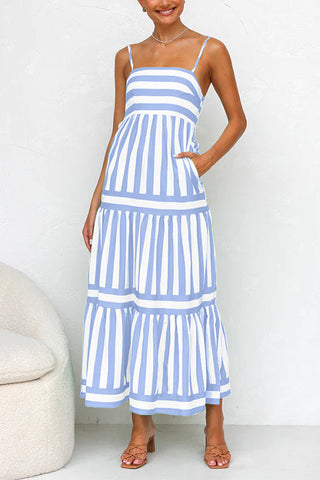 Damen Gestreiftes Sommerkleid | Spaghettiträger Maxi