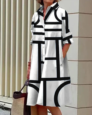 Damen Hemdblusenkleid mit Grafik | Mit Knöpfen