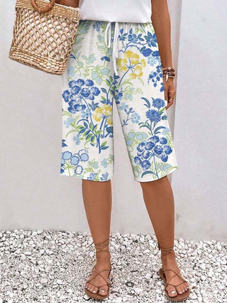 Damen Blumen Shorts mit Weiten Beinen | Mit Gummizug in der Taille