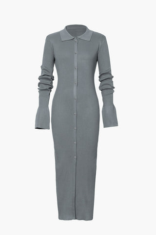 Damen-Langarmkleid mit Rippstrick | Maxi