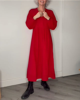 Langes Damenkleid mit V-Ausschnitt | Lockere Passform