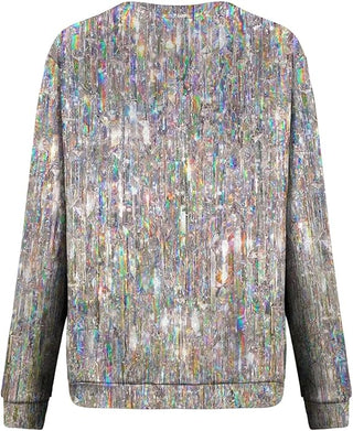 Damen Pailletten Rundhals-Top | Langarm