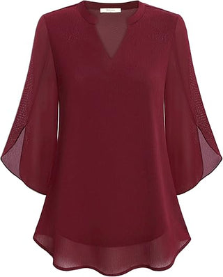 Damen Elegante Luftige Tunika Bluse | V-Ausschnitt Halbarm
