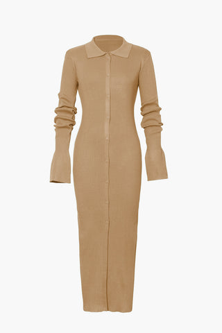 Damen-Langarmkleid mit Rippstrick | Maxi
