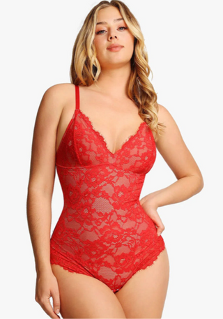 Elina | Damen Figurformender Spitzen-Body | Tailliert Rot