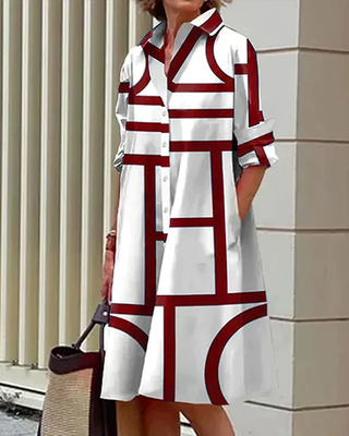 Damen Hemdblusenkleid mit Grafik | Mit Knöpfen
