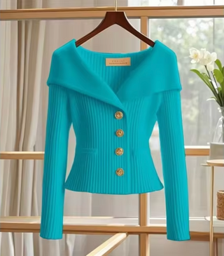 Damen Fitted Button Cardigan | Off Shoulder