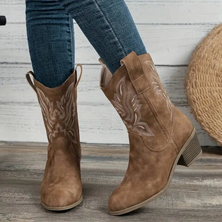 Damen Mid-Calf Western Stiefel | Blockabsatz