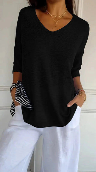 Damen V-Ausschnitt Oversized Stricktop | Halbarm
