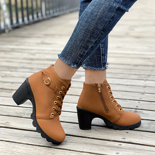 Damen Schnürstiefeletten | Chunky Heel mit Reißverschluss