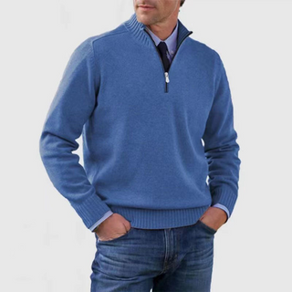 Herren Strickpullover mit Viertelreißverschluss | Stehkragen