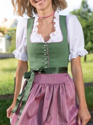 Damen Dirndl Kleid für das Oktoberfest | Mieder mit Midi-Schürze