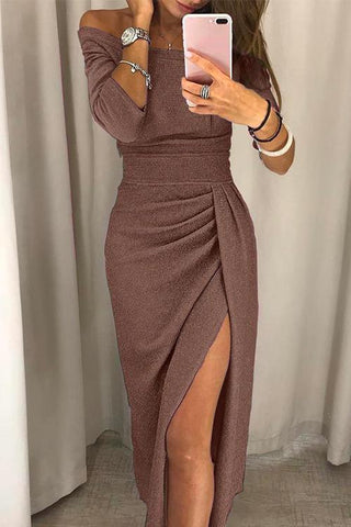 Damen Off-Shoulder Raffung Partykleid | Maxi