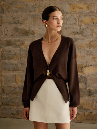 Damen Cardigan mit tiefem V-Ausschnitt | Knopfdetail