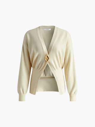 Damen Cardigan mit tiefem V-Ausschnitt | Knopfdetail