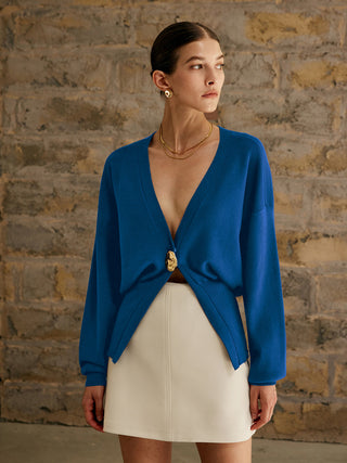 Damen Cardigan mit tiefem V-Ausschnitt | Knopfdetail