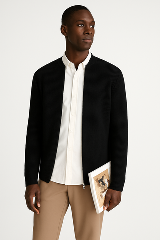 Herren-Strickjacke mit Reißverschluss | Gerippter Saum